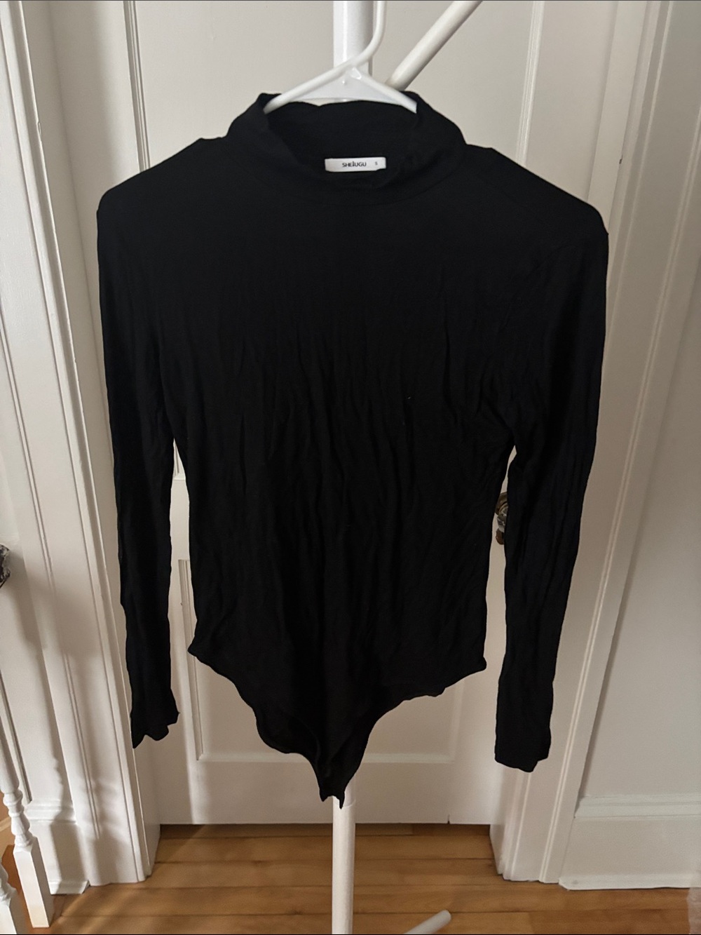 Sezane Black Long-Sleeve Mock Neck Bodysuit